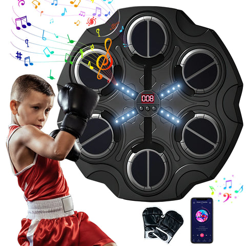 Music Boxing Machine - Music Boxing Machine voor de Muur - Gemonteerde Boks Trainer met Handschoenen & Bluetooth - Zwart