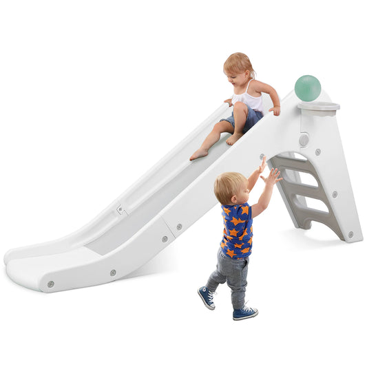 Glijbaan - Kinderspeeltuin - met Basketbalring - Telescoop - Opvouwbaar - voor Kinderen - van 1-8 jaar - Veilige Dichte Trap - Speelplezier Gegarandeerd - Geschikt voor Binnen - Buiten - Tuin - 180 x 45 x 85 x Wit