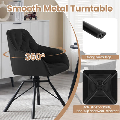Draaibare Eetkamerstoelen – Set van 2 - Eetstoel – Bureaustoel – Leesstoel – Comfortstoel – Ergonomisch Design – 360° Draaibaar - Fluweel - Zwart