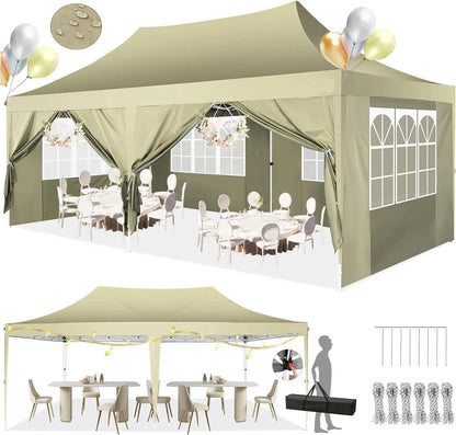 Tuinpaviljoen –  Paviljoen – Partytent – Opvouwbare Tent – Overdekt 18 m² – Waterdicht 210D Oxford – Verstelbaar Op 3 Hoogtes - 3x6m - Khaki