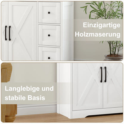 Houten Dressoir – Opbergkast – Sideboard – Kast – Ladekast – Wit Met Houtaccenten – 3 Laden & 2 Deuren – Compact 100x40x72,3 cm