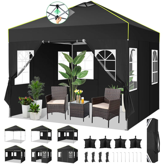 Pop-Up Tent – Vouwtent – Evenemententent – Marktkraamtent – Waterdicht Oxford Doek – UPF 50+ Bescherming – Verstelbare Hoogte - 3 x 3 m - Zwart