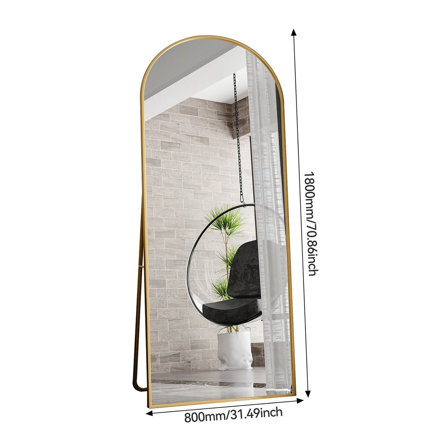Comanlai 180 x 80 cm Full Length Mirror,Standing Mirror,Floor Mirror Hanging,Standing or Leaning,for Bedroom, Living Room,Golden - QUORE