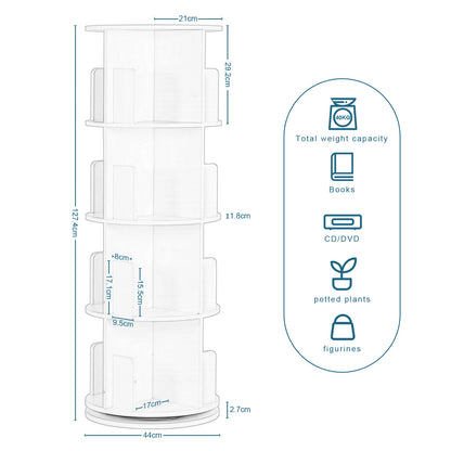 Roterende Boekenkast – 360° Draaibaar Boekenrek met 4 Verdiepingen en 16 Compartimenten – Compact Opslagsysteem – 127,4 cm Hoog – Ideaal voor Kinderkamer, Woonkamer of Kantoor – Moderne Boekenkast in Wit