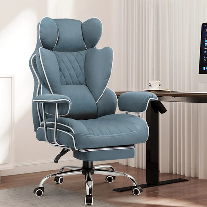 Ergonomische Bureaustoel - Gaming Stoel - Bureaustoelen Stoelen - met Pocketvering Rugsteun -Verstelbare Voetsteun - Comfortabele Brede Zitting - 90-135° Kanteling - met Armleuningen en Wieltjes - Wit - Stof - QUORE