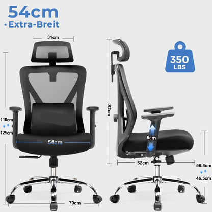 Bureaustoel – Ergonomische Stoel – Kantoorstoel – Gamestoel – Draaistoel – Verstelbare 3D Hoofd- en Lendensteun – Ademend Mesh Materiaal