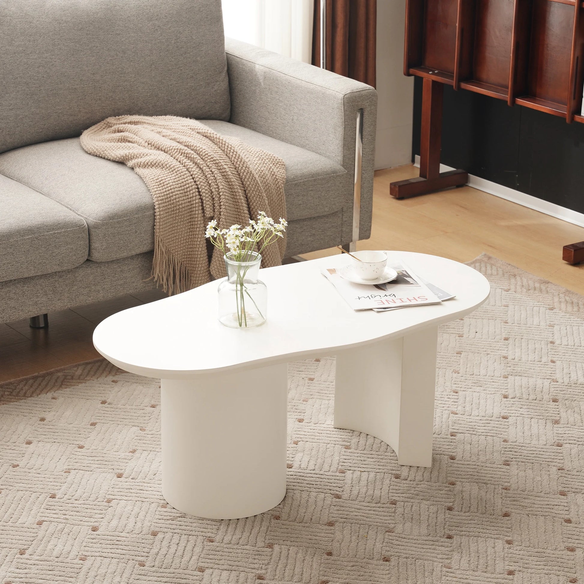 Salontafel – Design Salontafel – Moderne Tafel – Compacte Salontafel – MDF Materiaal – Onregelmatig Tafelblad - 100cm - Wit - QUORE