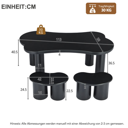 Salontafel – Botvormige Tafel – Woonkamertafel – Banken Set – MDF Tafelblad – Stevige PVC-Poten - 121.5 x 65.5 x 20 cm - Zwart