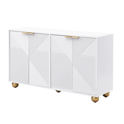 Opbergkastje – Opbergmeubel – Dressoir – Woonkamerkast – Halmeubel – Wit Met Gouden Handgrepen – 120x35x71,5 cm – Verstelbare Planken
