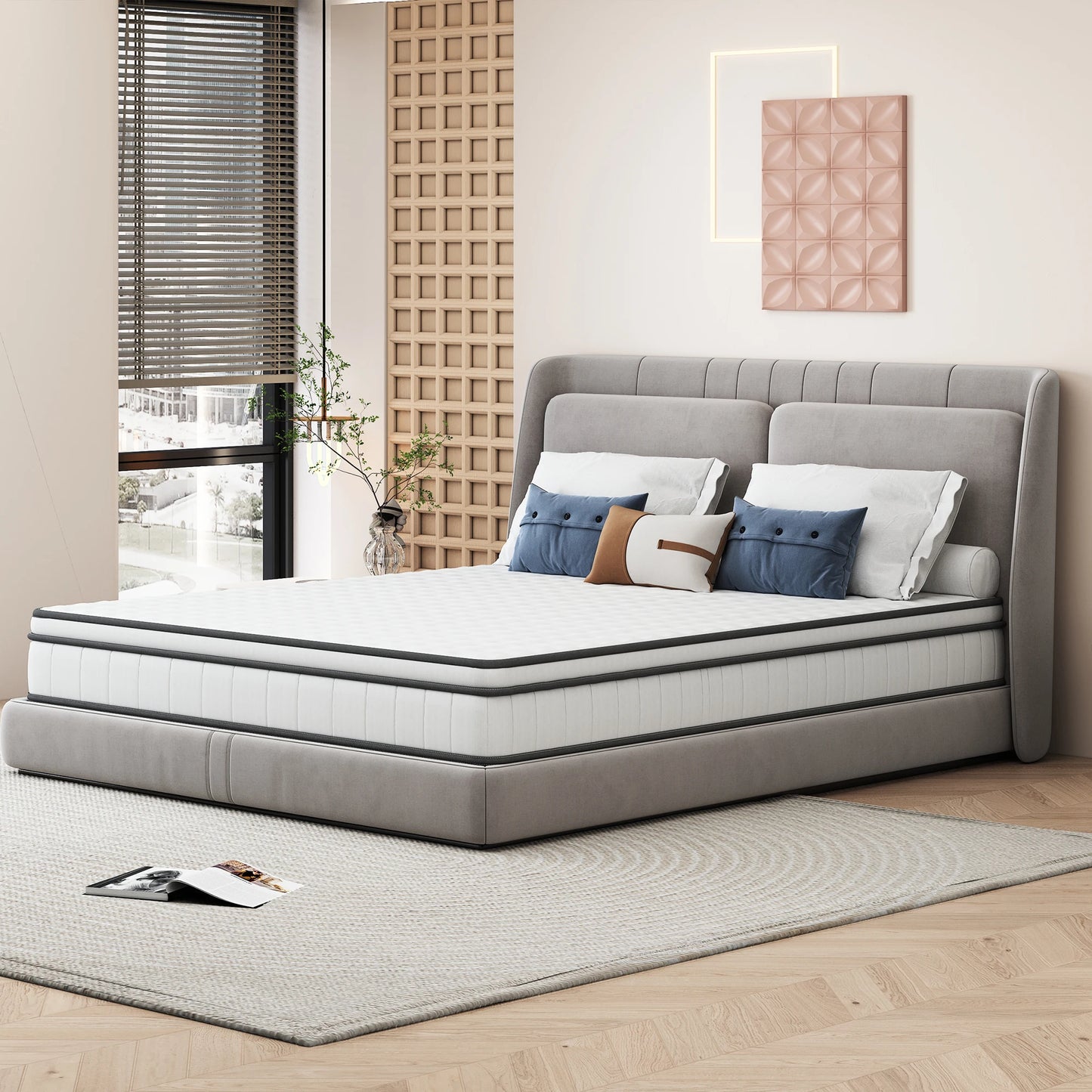 Tweepersoonsbed – Bed – Slaapbed – Opbergbed – Hoogslaper – Fluwelen Bekleding – 3 Opberglades – USB Oplaadpunten – 140x200 cm – Beige