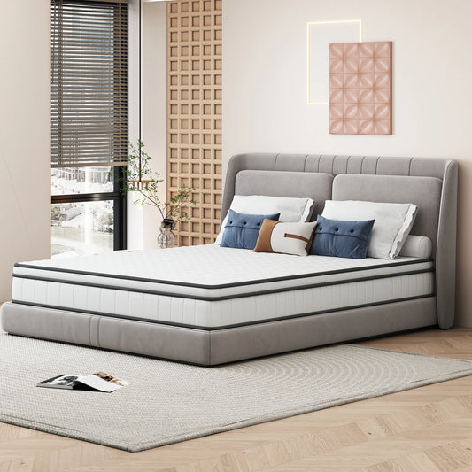 Tweepersoonsbed – Bed – Slaapbed – Opbergbed – Hoogslaper – Fluwelen Bekleding – 3 Opberglades – USB Oplaadpunten – 140x200 cm – Beige