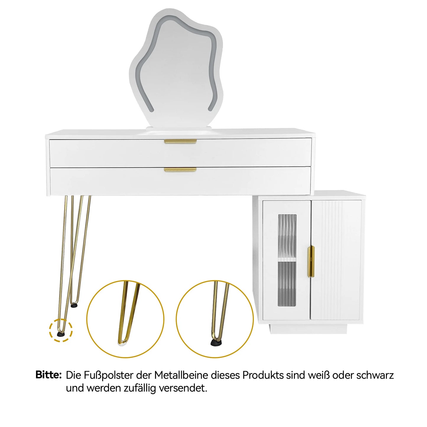 Make-uptafel – Kaptafel – Kosmetische tafel – Make-up dressing – Witte dressing table – LED-spiegel met 3 lichtstanden – Grote lades en flexibel ontwerp