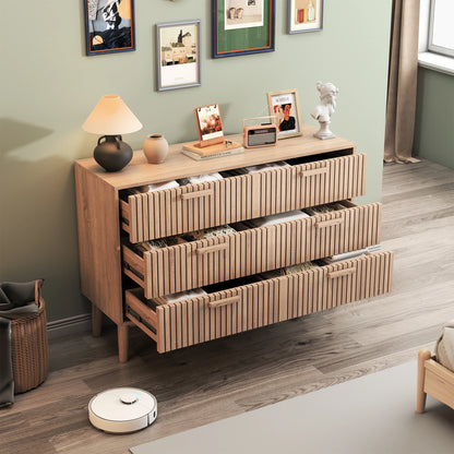 Ladekast Houten Kast Ladeblok Dressoir Slaapkamerkast – 6 Lades – Beige Houtfineer – Gedempte Rails – 100 cm Breed