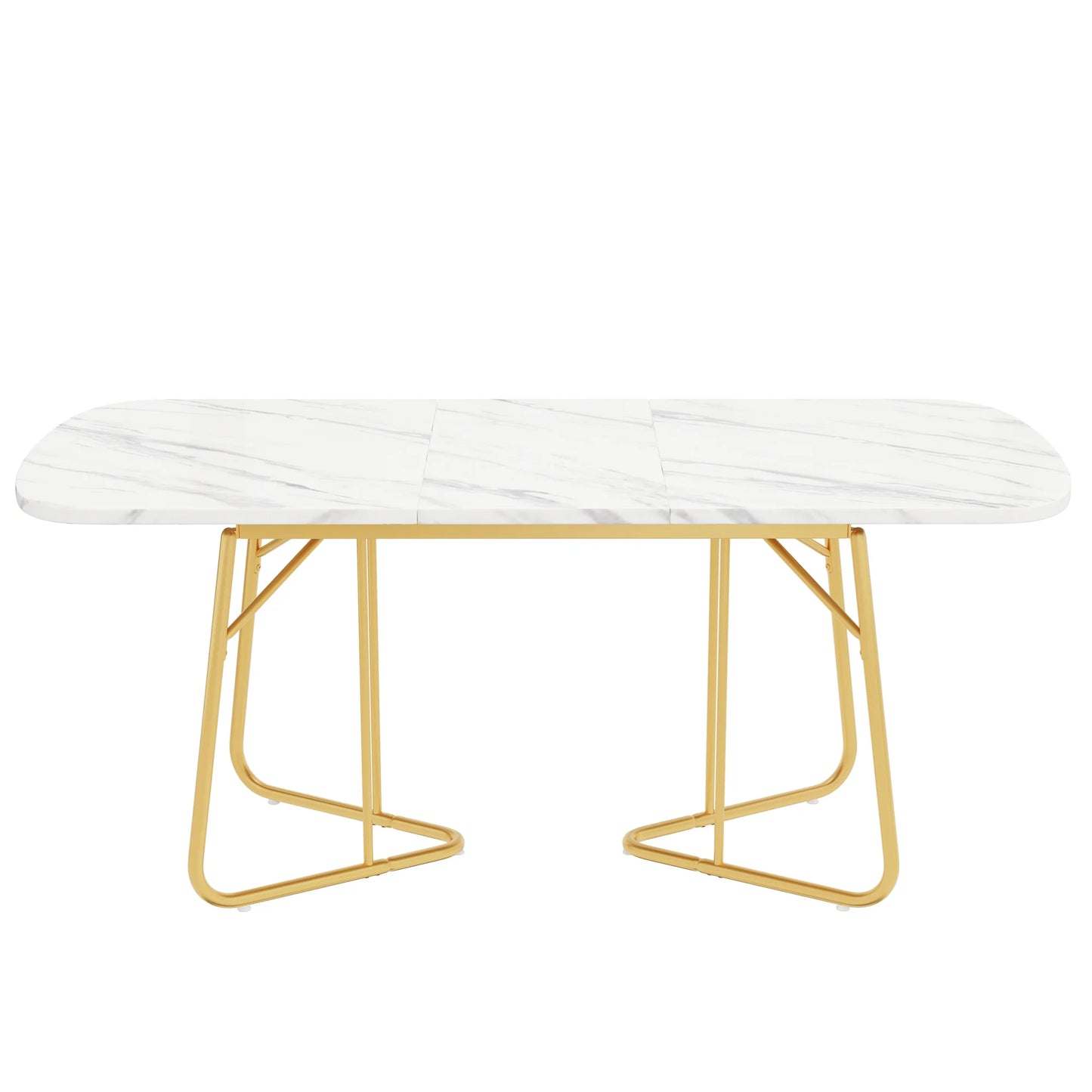 Eettafel – Uitbreidbare Tafel – Uitschuifbare Eettafel – Moderne Tafel – MDF Tafelblad – Marmerlook – Gouden Metalen Poten - 120-180 x 80 x 75 cm - Wit