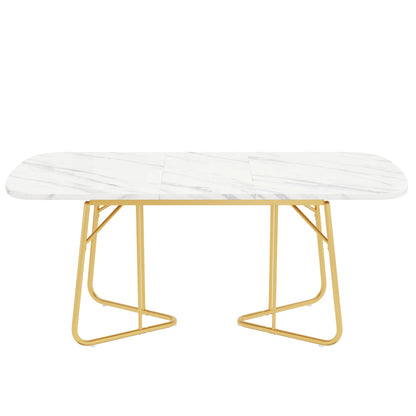 Eettafel – Uitbreidbare Tafel – Uitschuifbare Eettafel – Moderne Tafel – MDF Tafelblad – Marmerlook – Gouden Metalen Poten - 120-180 x 80 x 75 cm - Wit