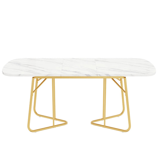 Eettafel – Uitbreidbare Tafel – Uitschuifbare Eettafel – Moderne Tafel – MDF Tafelblad – Marmerlook – Gouden Metalen Poten - 120-180 x 80 x 75 cm - Wit