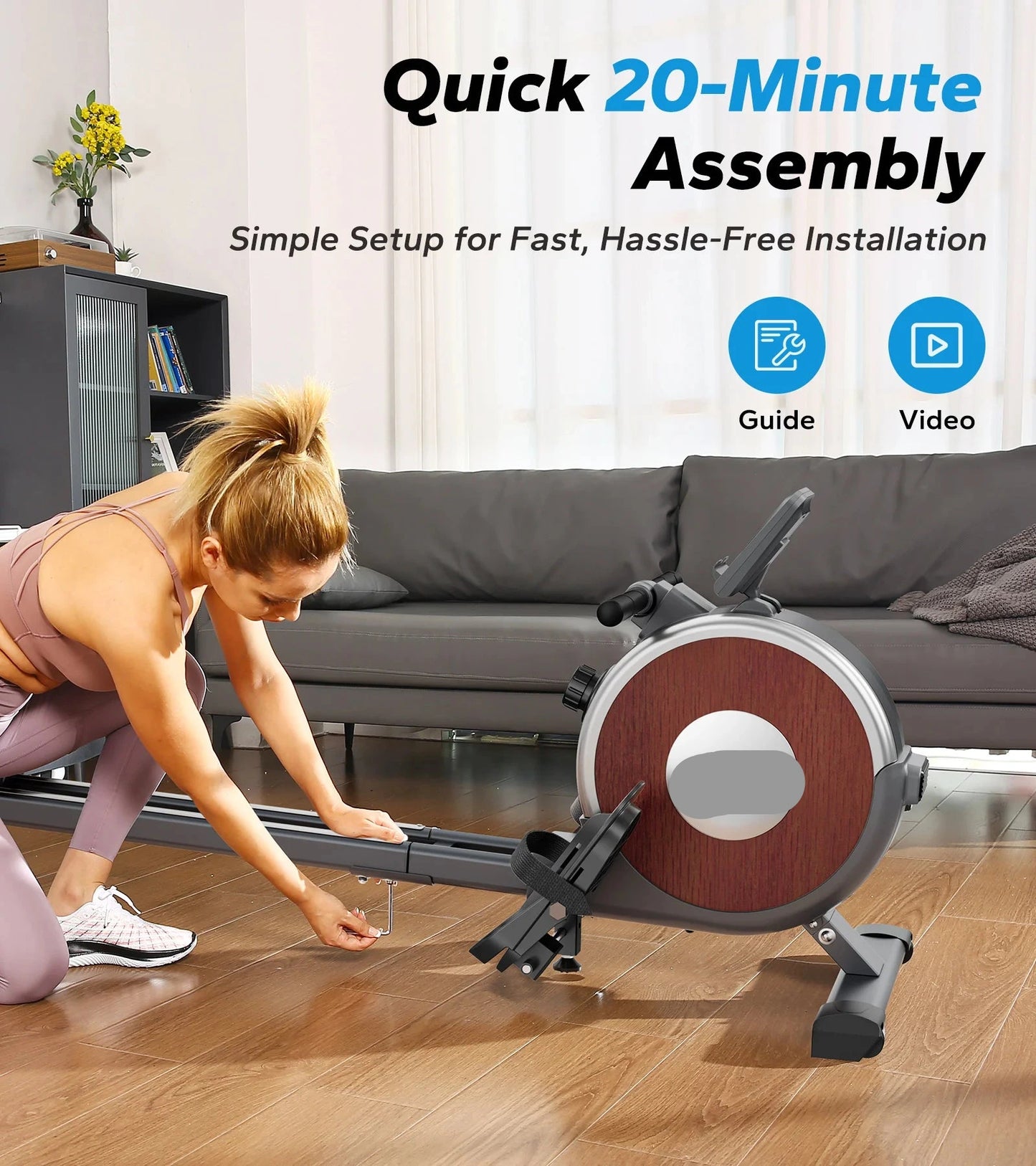 Magnetische Roeitrainer - Roeimachine - Roeitrainer - Roeiapparaat - App Compatibel - Dual Slide Rail - 16 Weerstandsniveaus - Stil & Krachtig - Max 160 kg Belastbaar - Compact & Stevig - Bruin