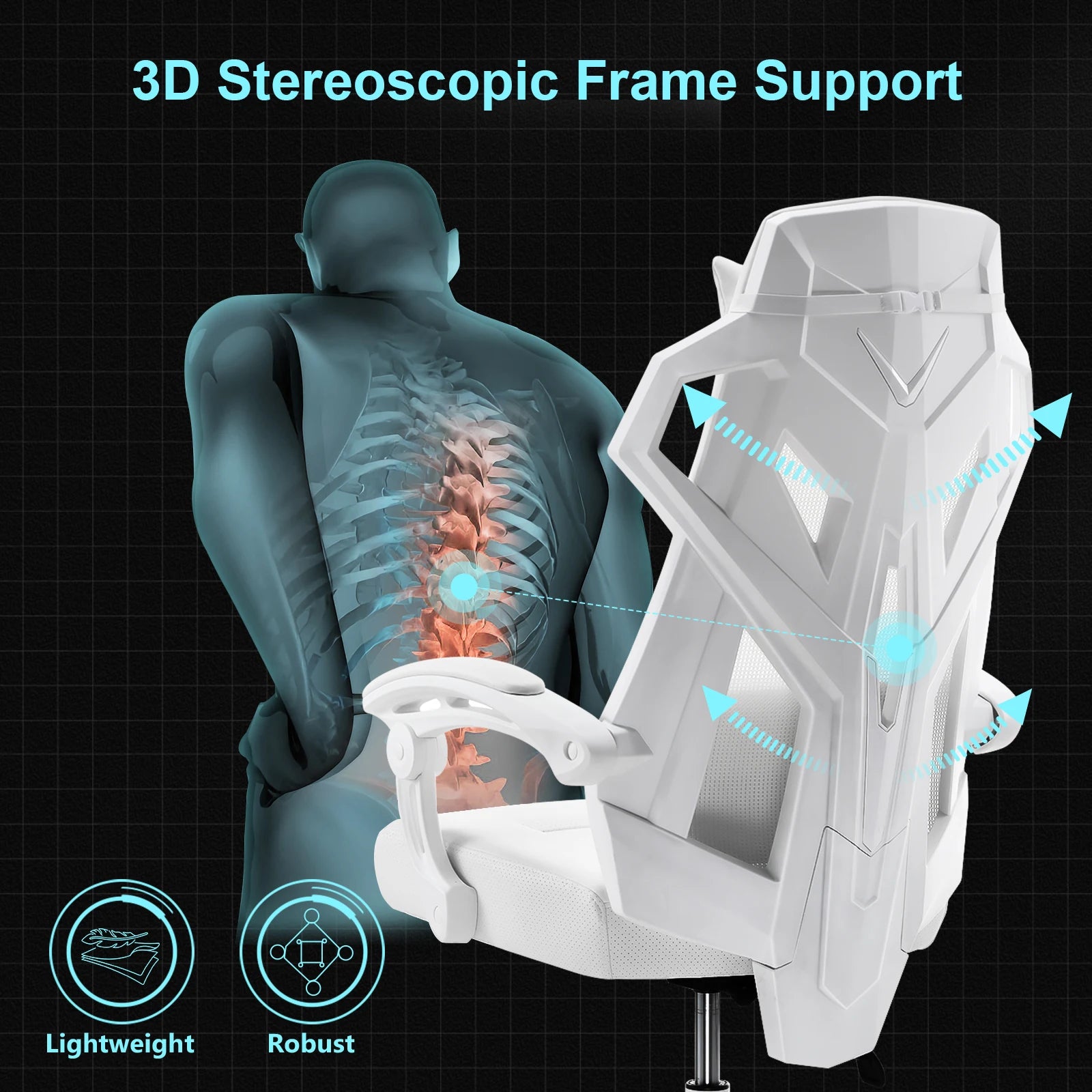 Gaming Stoel – Ergonomische Bureaustoel – Comfortabele Stoel – Mesh Rugleuning – Verstelbare Zithoogte – 150 Kg Belastbaar - 52 x 65 x 132 cm - Wit - QUORE