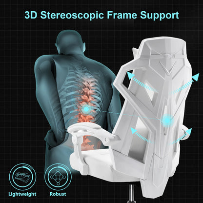 Gaming Stoel – Ergonomische Bureaustoel – Comfortabele Stoel – Mesh Rugleuning – Verstelbare Zithoogte – 150 Kg Belastbaar - 52 x 65 x 132 cm - Wit - QUORE