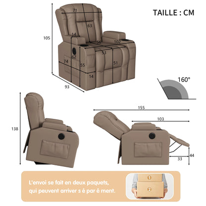Relaxfauteuil – Relaxstoel – TV-stoel – Schommelstoel – Bruin – Verstelbare Rugleuning tot 150° – Massagefunctie met Verwarming