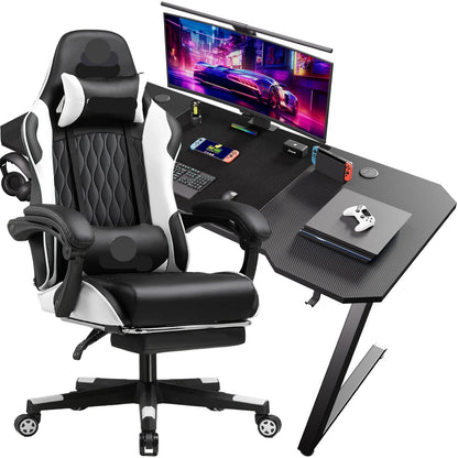 Gamingbureau – Gamebureau – Gaming Desk – Computerbureau – Gaming Tafel – Ergonomisch Design – Lederlook Met Carbonfiber