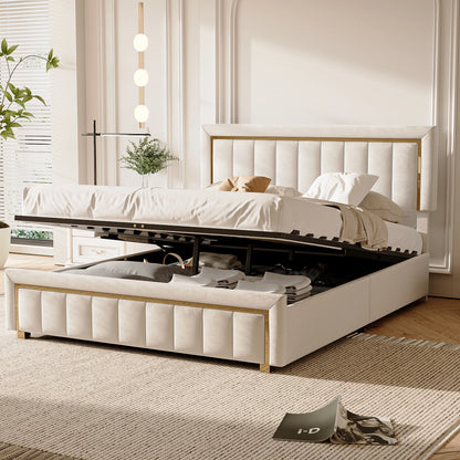 Rosahqnda Padded Platform bed with Hydraulic Storage System, Double Bed frame Modern Box Spring bed Without Mattress