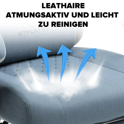 Gaming Stoel - Bureaustoel - Swivel Stoel - met Voetsteun - Hoofdsteun - Verstelbare - Rugleuning - Lendenkussen - Ergonomische - Draaibare - 55 x 50 x 130 cm - Lichtblauw - QUORE