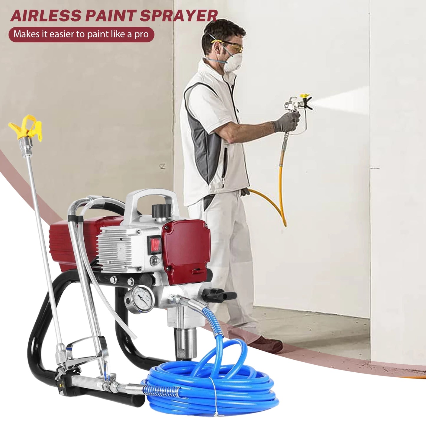Airless Diaphragma Verfspuitmachine - Kar Airless Verfspuit - Airless Verfspuit - Verfspuiten Electrisch - Verfspuitmachine - 1800W - 1800 PSI Hogedruk - Voor Grote Verfkluss - en Binnen - Buiten