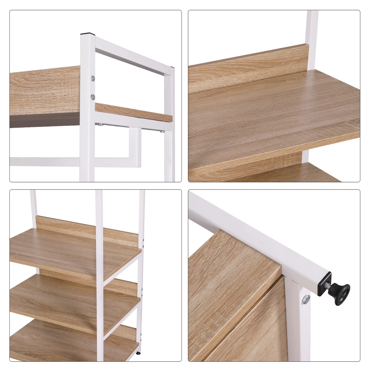 Kledingrek - Kledinghangers - Kledingrek Metaal - met 3 Houten Planken - Garderobekast met Kledingrail – Kapstok met Schoenenrek – Voor Slaapkamer & Gang - 56x36x170cm - Licht Eiken Zwart - QUORE