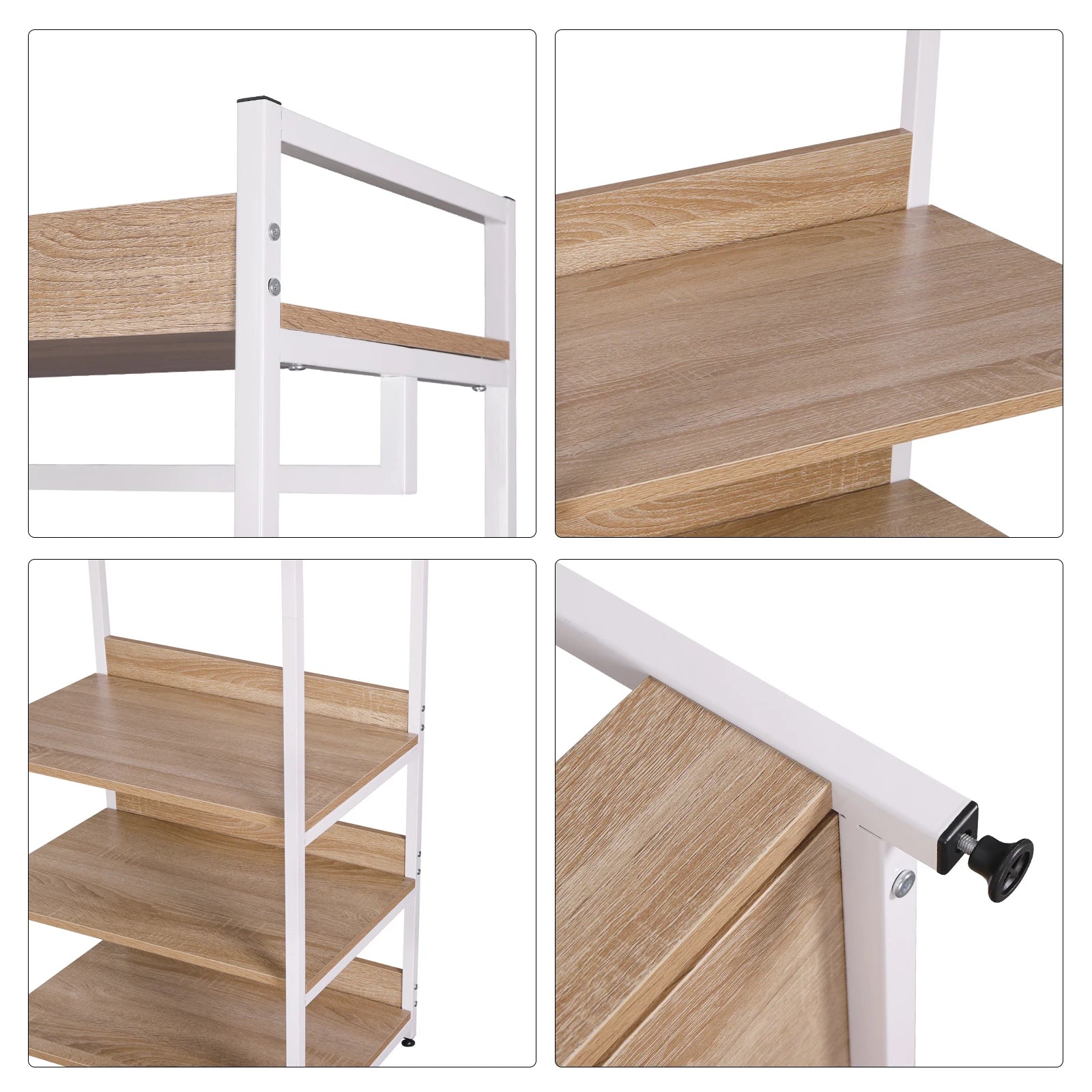 Kledingrek - Kledinghangers - Kledingrek Metaal - met 3 Houten Planken - Garderobekast met Kledingrail – Kapstok met Schoenenrek – Voor Slaapkamer & Gang - 56x36x170cm - Licht Eiken Zwart - QUORE