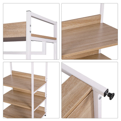 Kledingrek - Kledinghangers - Kledingrek Metaal - met 3 Houten Planken - Garderobekast met Kledingrail – Kapstok met Schoenenrek – Voor Slaapkamer & Gang - 56x36x170cm - Licht Eiken Zwart - QUORE