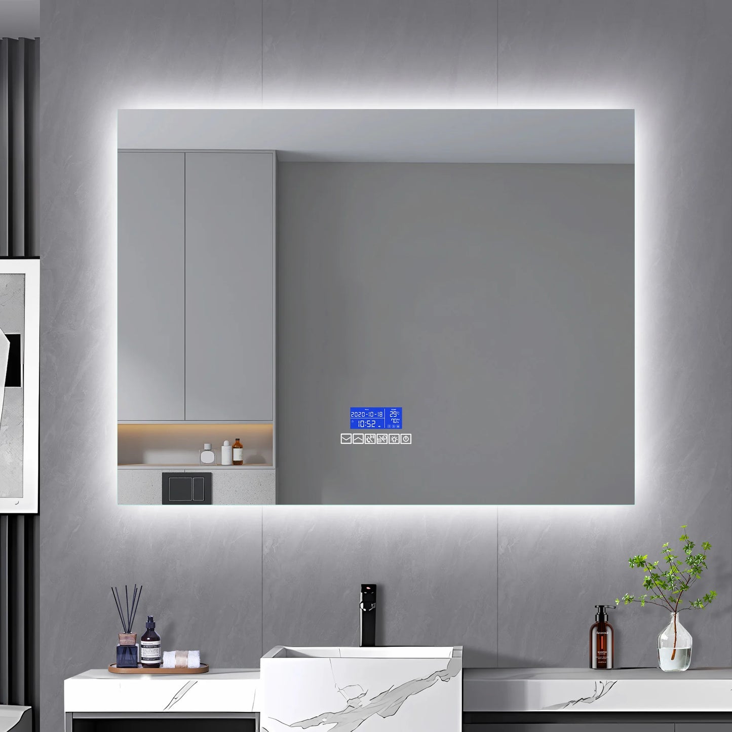Badkamerspiegel – Spiegel – Wandspiegel – Rechthoekige Spiegel – Badkamer Spiegel – 80x100 cm – LED Verlichting – Bluetooth Speaker – Anti-Fog – Temperatuurweergave