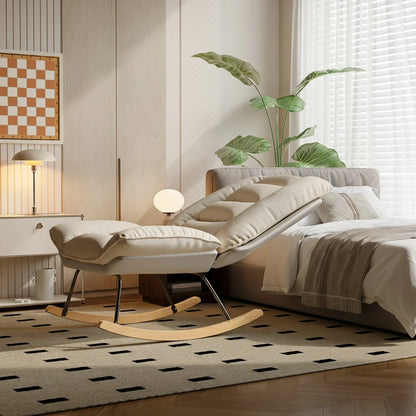 Schommelstoel Woonkamer – Schommelstoel Volwassenen – Gevoerde Schommelstoel – Scandinavische Schommelstoel – Verstelbare Rugleuning – Ergonomisch Comfort – Licht Metalen Frame – Wit Rice Variant