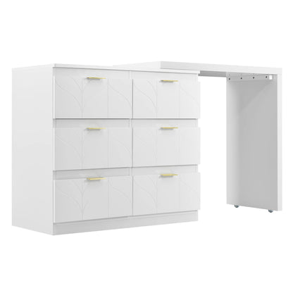 Dressing Table – Kaptafel – Make-up Tafel – Opbergmeubel – Bureau – Wit Met Gouden Handgrepen – 6 Lades – Draaibaar Tafelblad 180°
