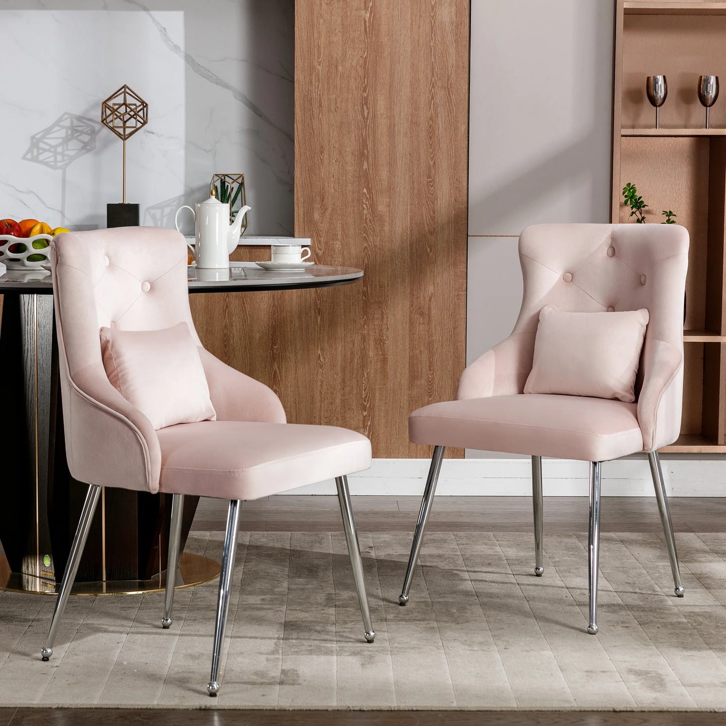Eetkamerstoel – Zachte Stoel – Fluwelen Stoel – Velvet Stoel – Metalen Pootjes – Ergonomische Lendensteun – Verstelbare Voetjes - 4 Stuks