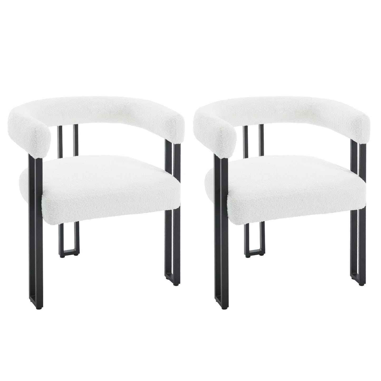 Eetkamerstoelen - Eetstoelen - Keukenstoelen - 2 Stuks - Moderne Stijl - Ergonomische - met Rugleuning - Armleuning - Voor Keuken - Eetgedeelte - Chenille-stof Zitje - Metalen Voeten - 61.5 x 72 x 51.5 cm - Crème