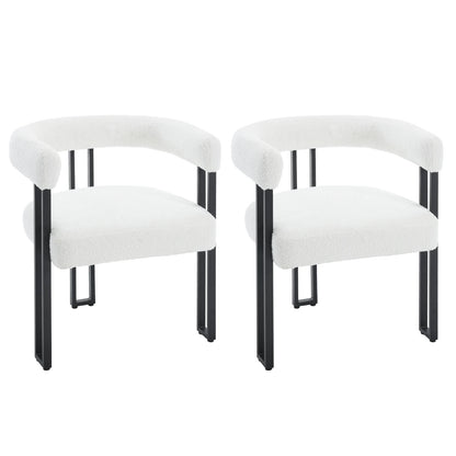Eetkamerstoelen - Eetstoelen - Keukenstoelen - 2 Stuks - Moderne Stijl - Ergonomische - met Rugleuning - Armleuning - Voor Keuken - Eetgedeelte - Chenille-stof Zitje - Metalen Voeten - 61.5 x 72 x 51.5 cm - Crème