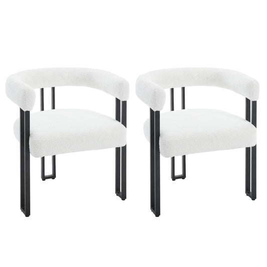 Eetkamerstoelen - Eetstoelen - Keukenstoelen - 2 Stuks - Moderne Stijl - Ergonomische - met Rugleuning - Armleuning - Voor Keuken - Eetgedeelte - Chenille-stof Zitje - Metalen Voeten - 61.5 x 72 x 51.5 cm - Crème