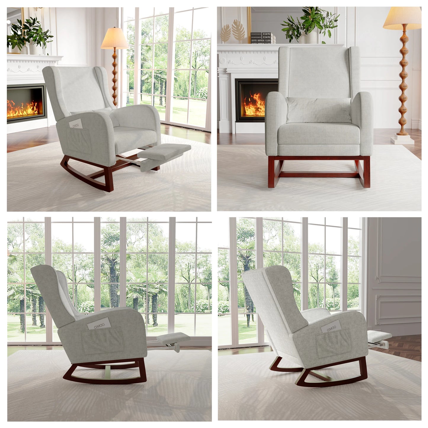 Schommelstoel – Schommelstoel Met Voetensteun – Wiegstoel – Schommelzetel – Relaxstoel – Velvet Grijs Met Voetensteun – Comfortabel 13 Cm Dik Kussen – Stevig Eikenhouten Frame