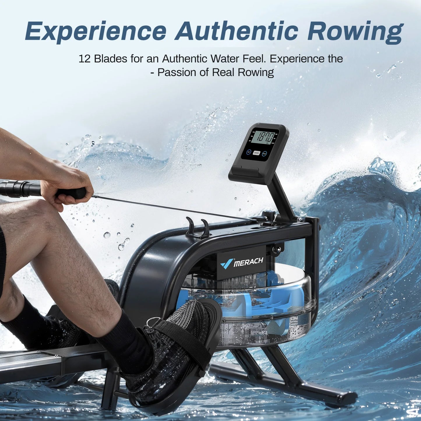 Waterroeimachine – Roeitrainer – Fitness Roeier – Cardiotrainer – Indoor Rower – Natuurlijke Waterweerstand – Bluetooth Trainingsmonitor - QUORE