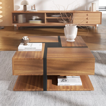 Salontafel – Koffietafel – Opbergtafel – Woonkamertafel – Houten Tafel – 78x78x36 Cm – Vier Lades - Bruin
