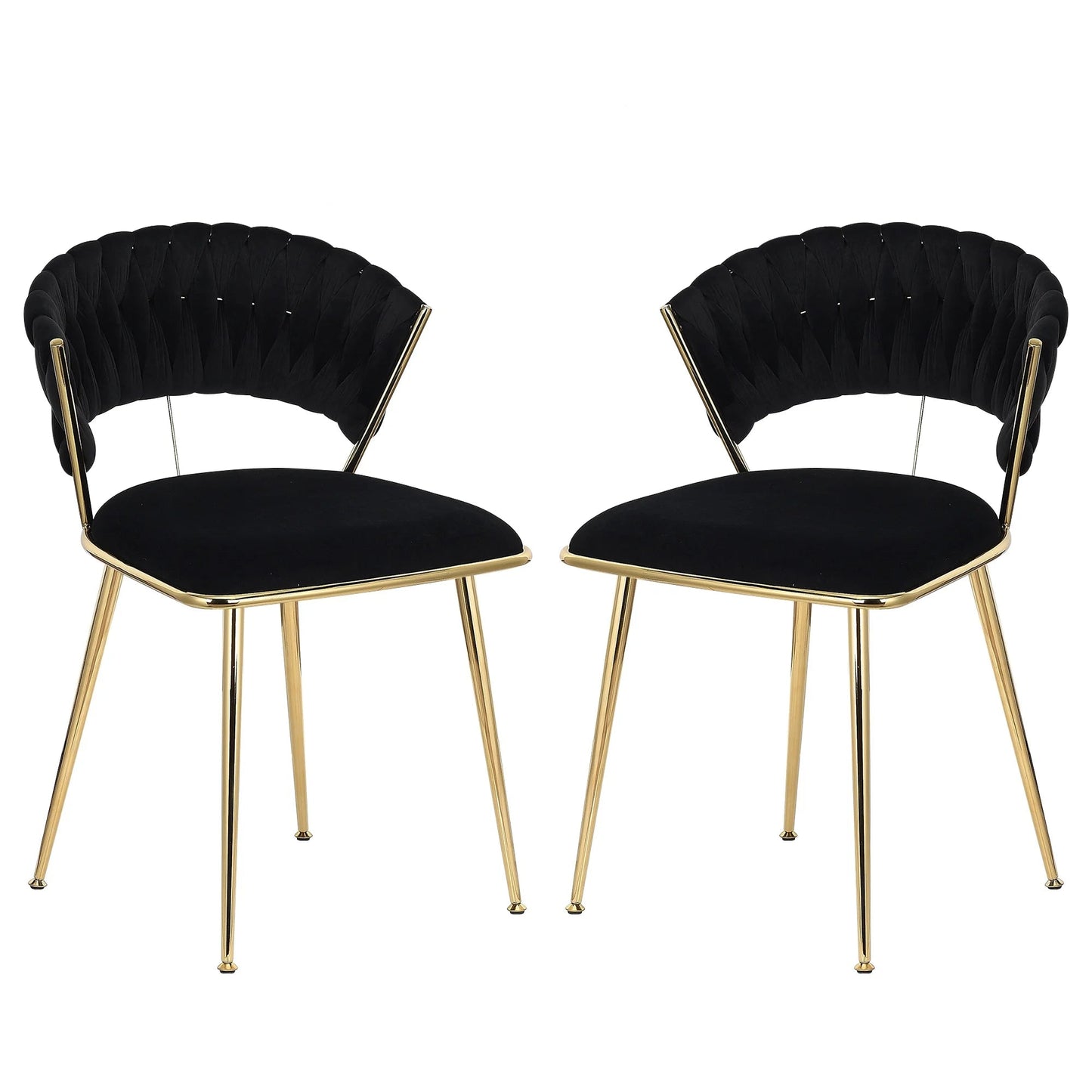 Eetkamerstoelen - Eetstoelen - Keukenstoelen - Set van 2 - Moderne Vergulde Technologie - Hoogwaardige Interieurdecoratie - met Metalen Poten - Fluwelen Zitje - Voor Woonkamers - Eetgedeelte - 52 x 43.5 x 75 cm - Zwart