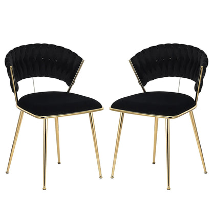 Eetkamerstoelen - Eetstoelen - Keukenstoelen - Set van 2 - Moderne Vergulde Technologie - Hoogwaardige Interieurdecoratie - met Metalen Poten - Fluwelen Zitje - Voor Woonkamers - Eetgedeelte - 52 x 43.5 x 75 cm - Zwart