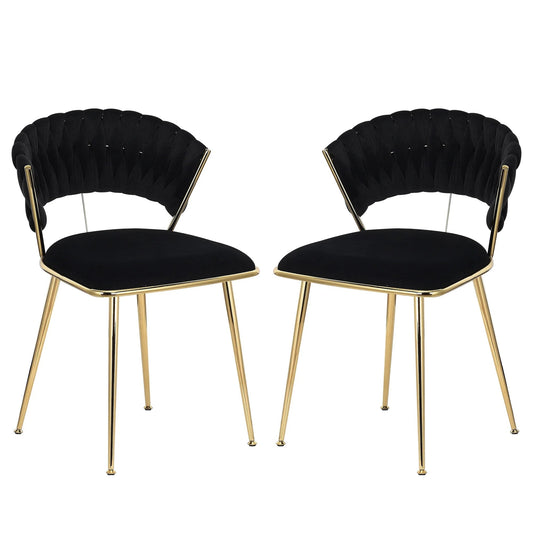 Eetkamerstoelen - Eetstoelen - Keukenstoelen - Set van 2 - Moderne Vergulde Technologie - Hoogwaardige Interieurdecoratie - met Metalen Poten - Fluwelen Zitje - Voor Woonkamers - Eetgedeelte - 52 x 43.5 x 75 cm - Zwart