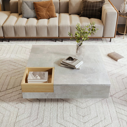 Salontafel – Koffietafel – Sofa Tafel – Bijzettafeltje – Woonkamertafel – Betonlook Tafelblad – Verwijderbare Opbergbox – 72x72x30 cm – Modern Minimalistisch Design