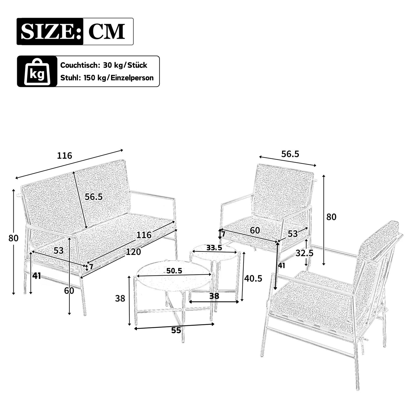 Loungeset – Loungeset Tuin – Buitenmeubel – Balkonset – Terrasmeubilair – Gegalvaniseerd Staal – Zonbestendig Polyester