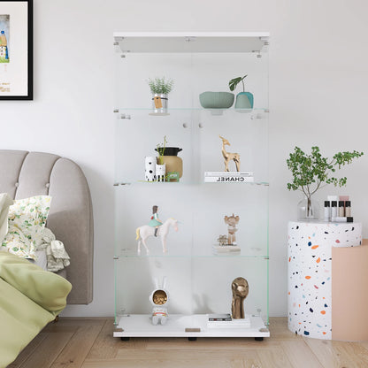 Vitrinekast – Glazen Kast – Opbergkast – Displaykast – Verzamelkast – 4 Glazen Planken – Dubbele Deuren Met Slot – Wit