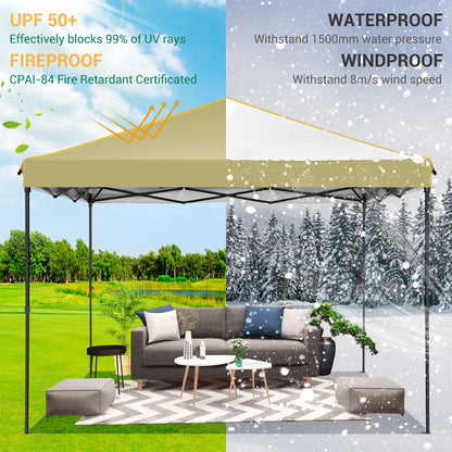 Opvouwbare Luifeltent – Tuin Tent – Partytent – Schaduwdoek – 3x3 Meter – Waterdicht Oxford Doek – Verstelbare Zijwanden - Khaki