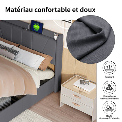 Bed met Opbergruimte – Tweepersoonsbed – Opbergbed – Boxspringbed – Ledikant – 140x200 cm – Hydraulisch Hefmechanisme – Gestoffeerd Hoofdeinde