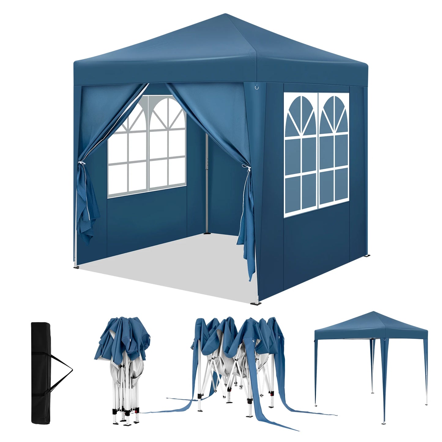 Partytent - Easy up Partytent - Pop-up Paviljoen - Opvouwbare - Verstelbare Hoogte - Waterdicht - UV - Bescherming - 2x2m - 4 Zijwanden - Blauw - QUORE